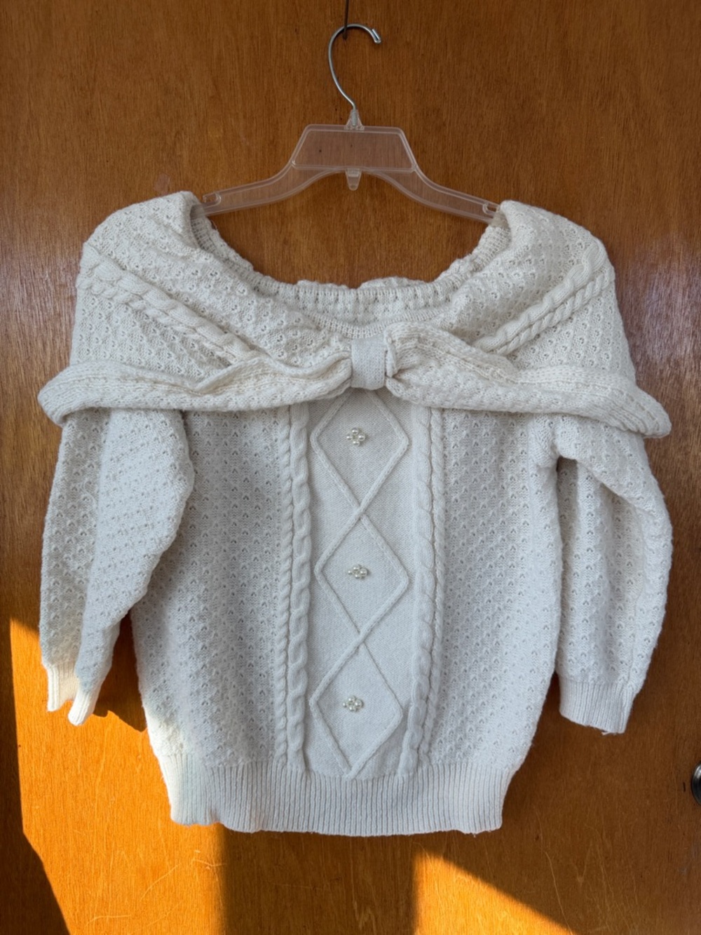 White Cable-Knit Off-Shoulder Sweater